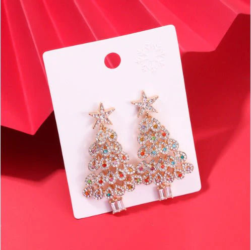 Colorful Crystals Christmas Tree Earrings Fashion Earrings