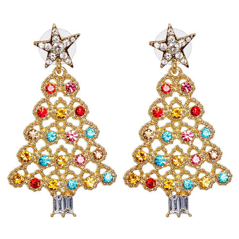 Colorful Crystals Christmas Tree Earrings Fashion Earrings