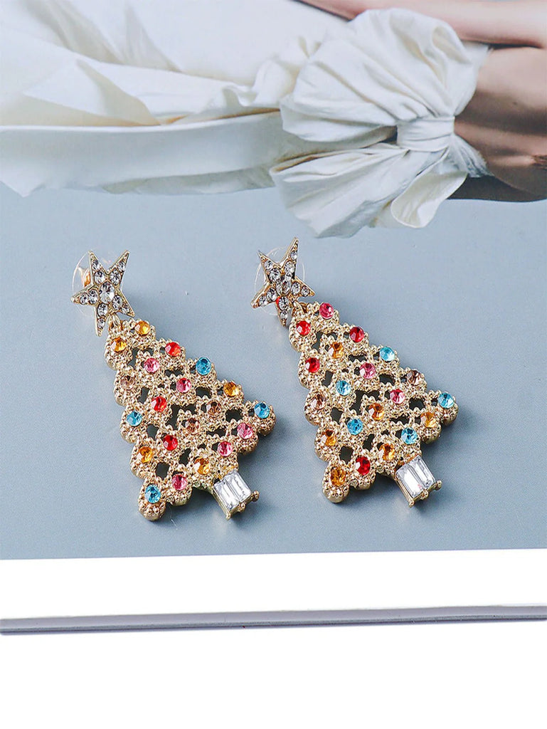 Colorful Crystals Christmas Tree Earrings Fashion Earrings